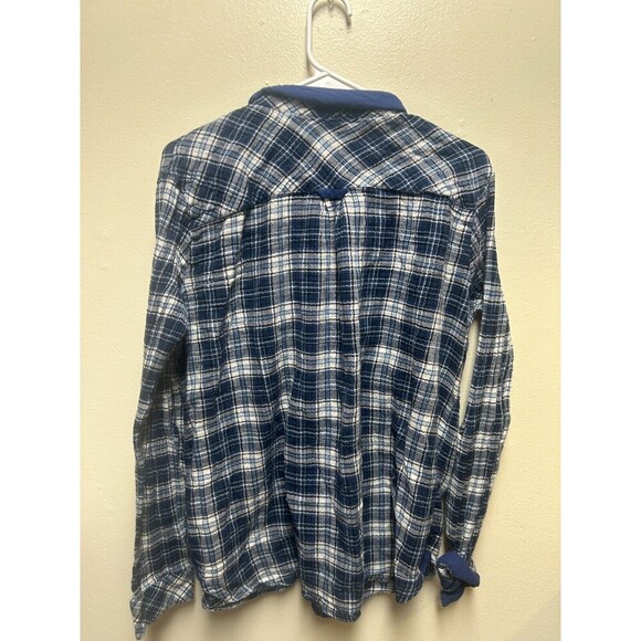 Kut from Kloth Plaid Relaxed Button-Up Shirt womens XXL snap button blue - Picture 5 of 7